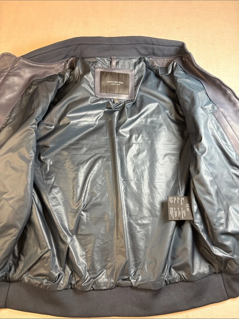 Marc New York Navy Leather Bomber Jacket